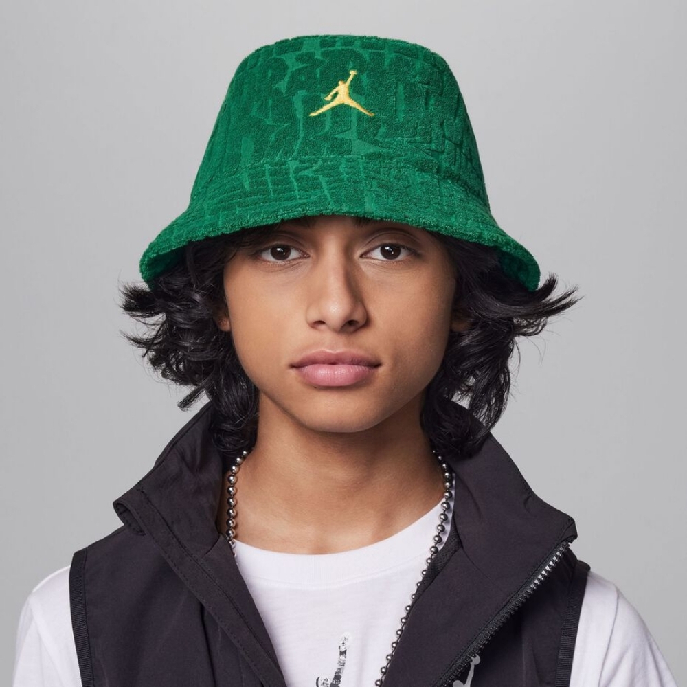 Nike Jordan Fuel Up, Cool Down Big Kids' Green Bucket Hat with Gold Logo
